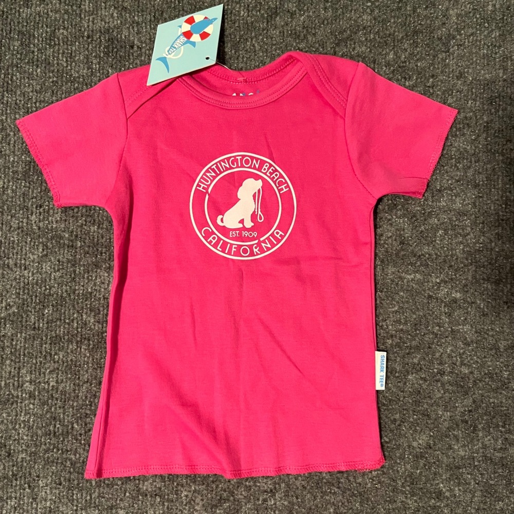 Shark Tee Huntington Beach California Dog Graphic Pink Baby T-Shirt 18M NEW